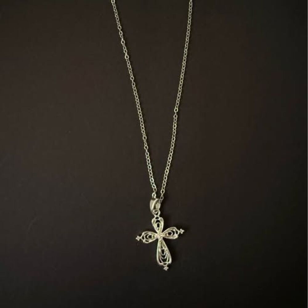 Lace Cross Zircon Titanium Steel Necklace Layering Choker Necklace